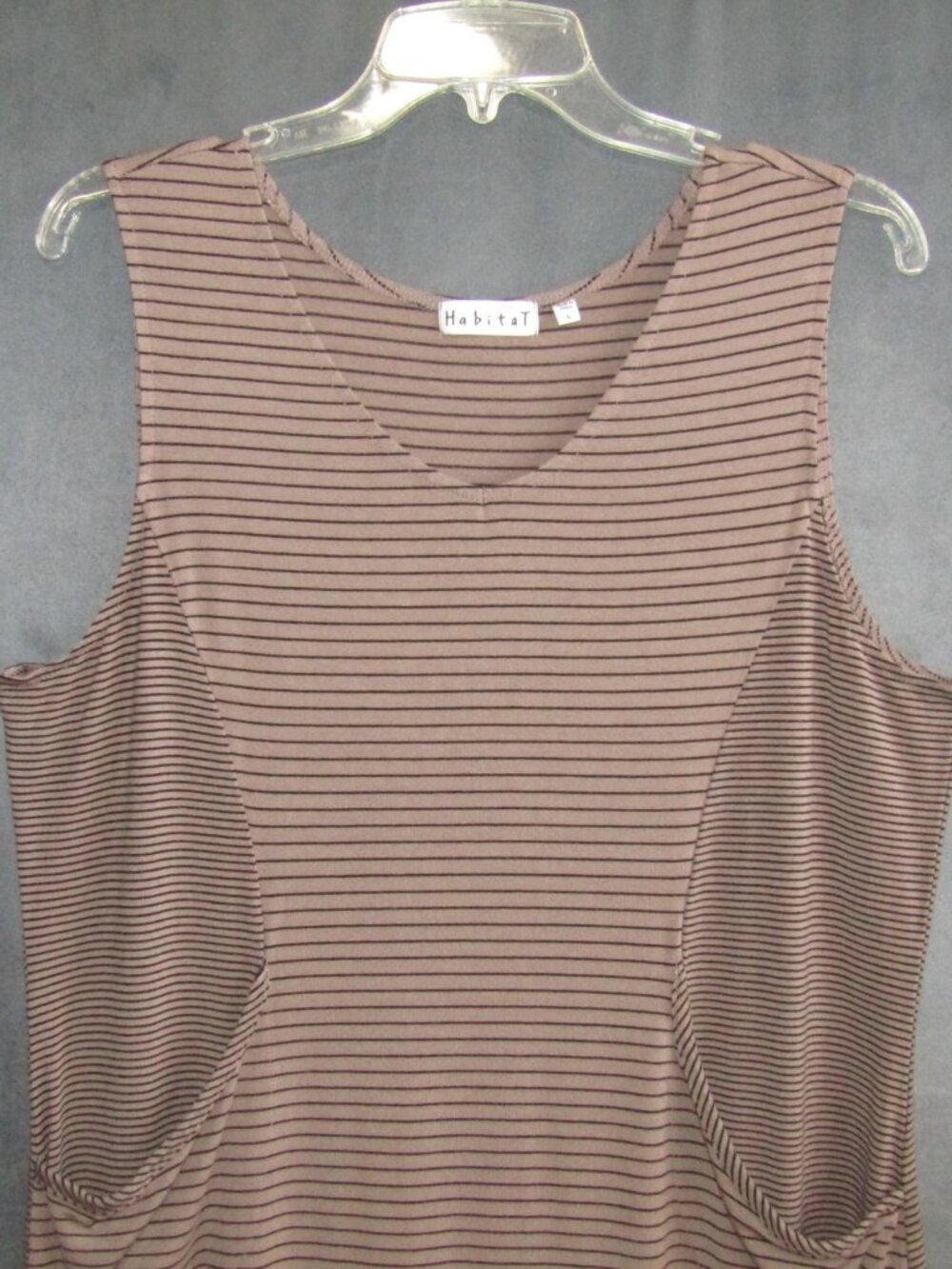 Habitat Clothes To Live In Dress L Mocha Black Stripe Sleeveless Pockets Artsy - Picture 3 of 12